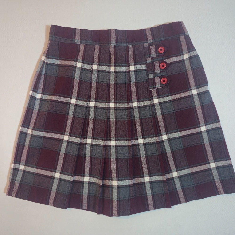 French Toast Scooter Skirt Girls 12.5 Burgundy Plaid Pleated Side Zip Classic